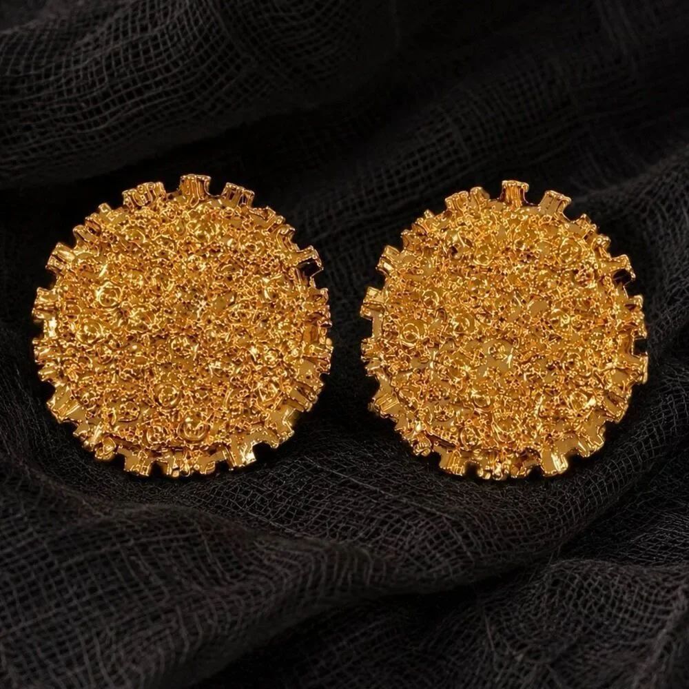 Soleil Gold Tone Button Earrings Vintage Style Studs
